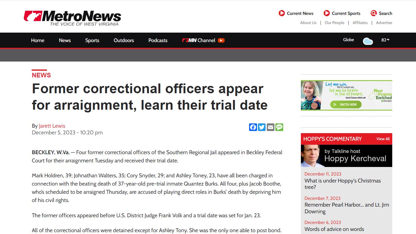 Former correctional officers appear for arraignment ... - WV MetroNews